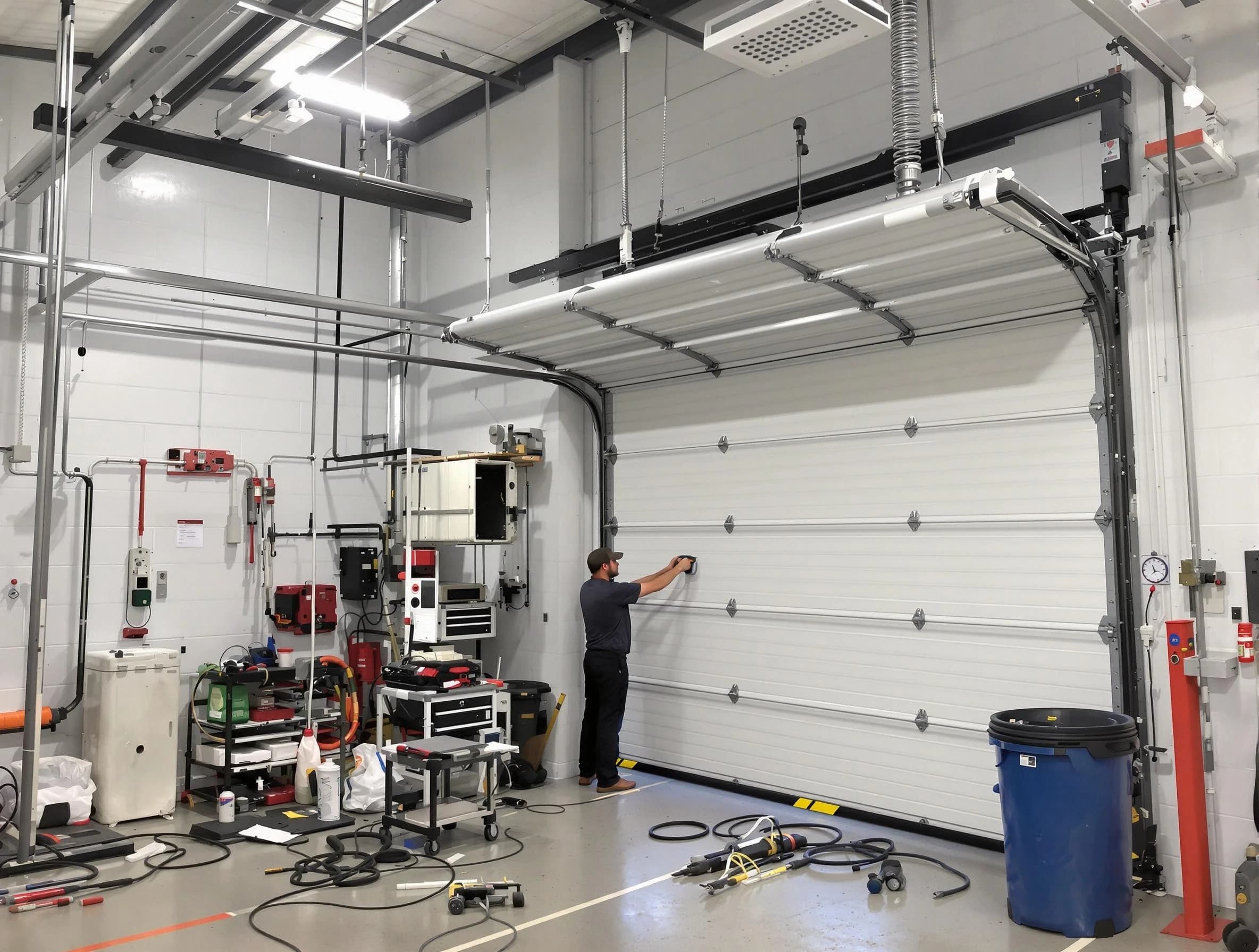 Bound Brook Garage Door Repair certified technician performing commercial door repair at a Bound Brook business facility