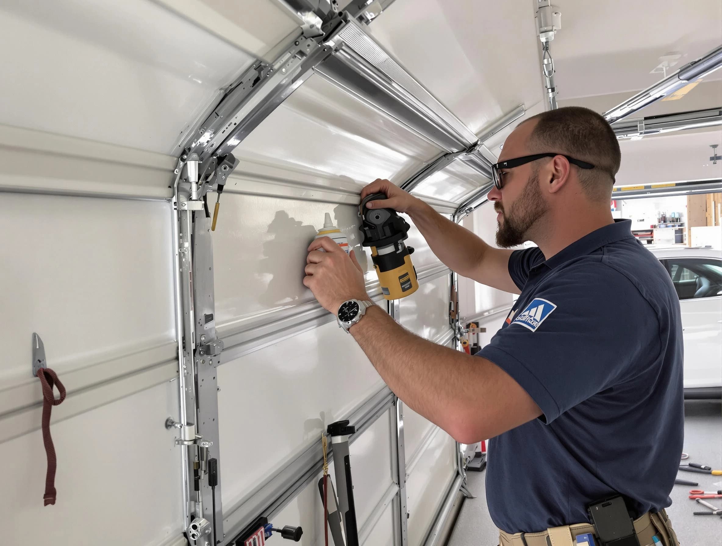 Bound Brook Garage Door Repair technician performing comprehensive noise reduction service in Bound Brook