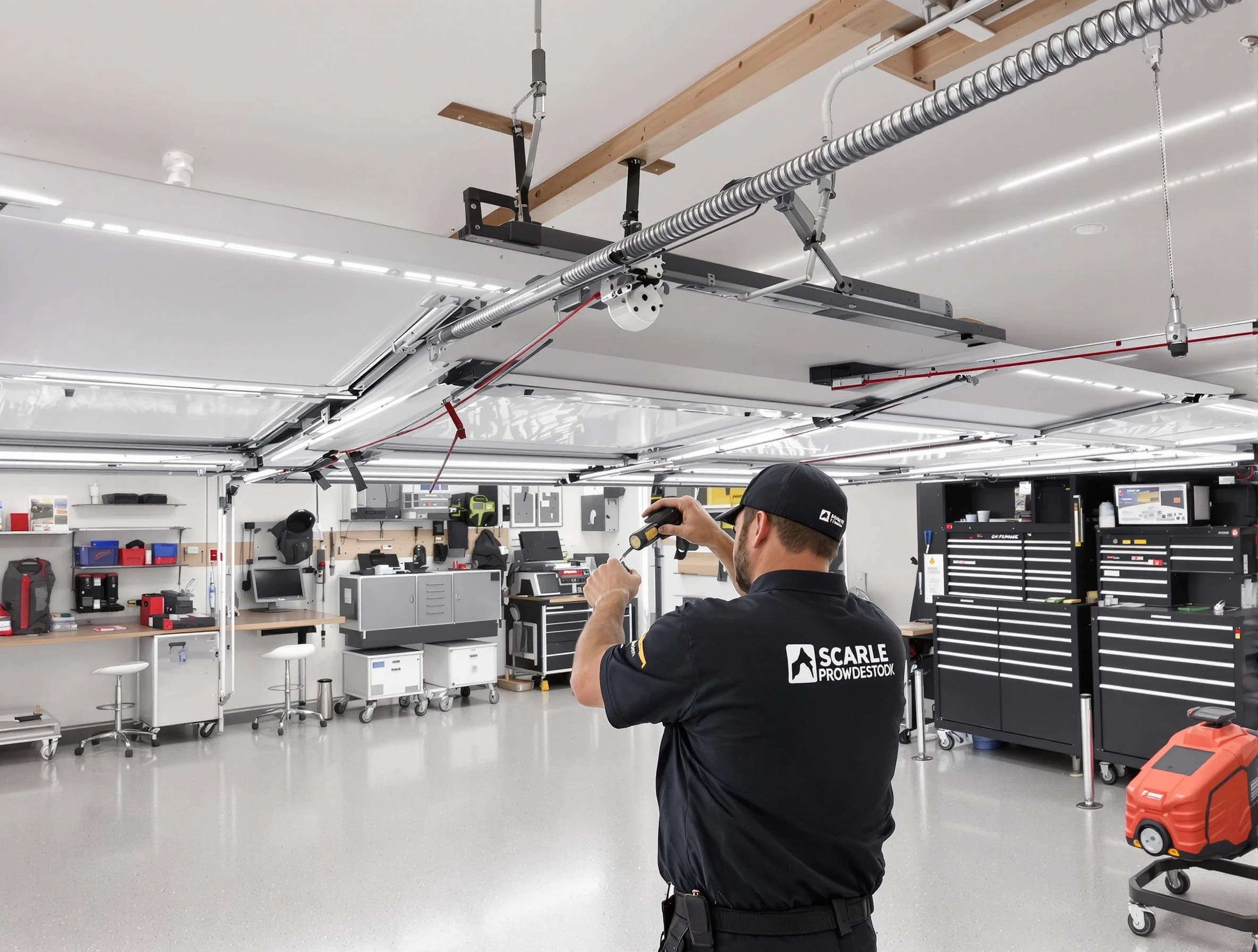 Bound Brook Garage Door Repair technician repairing overhead garage door in Bound Brook